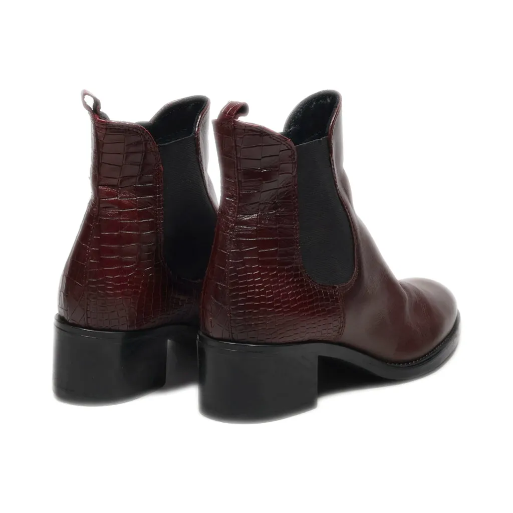5Th Avenue Ankle Boots Leather Maroon Colour For Women