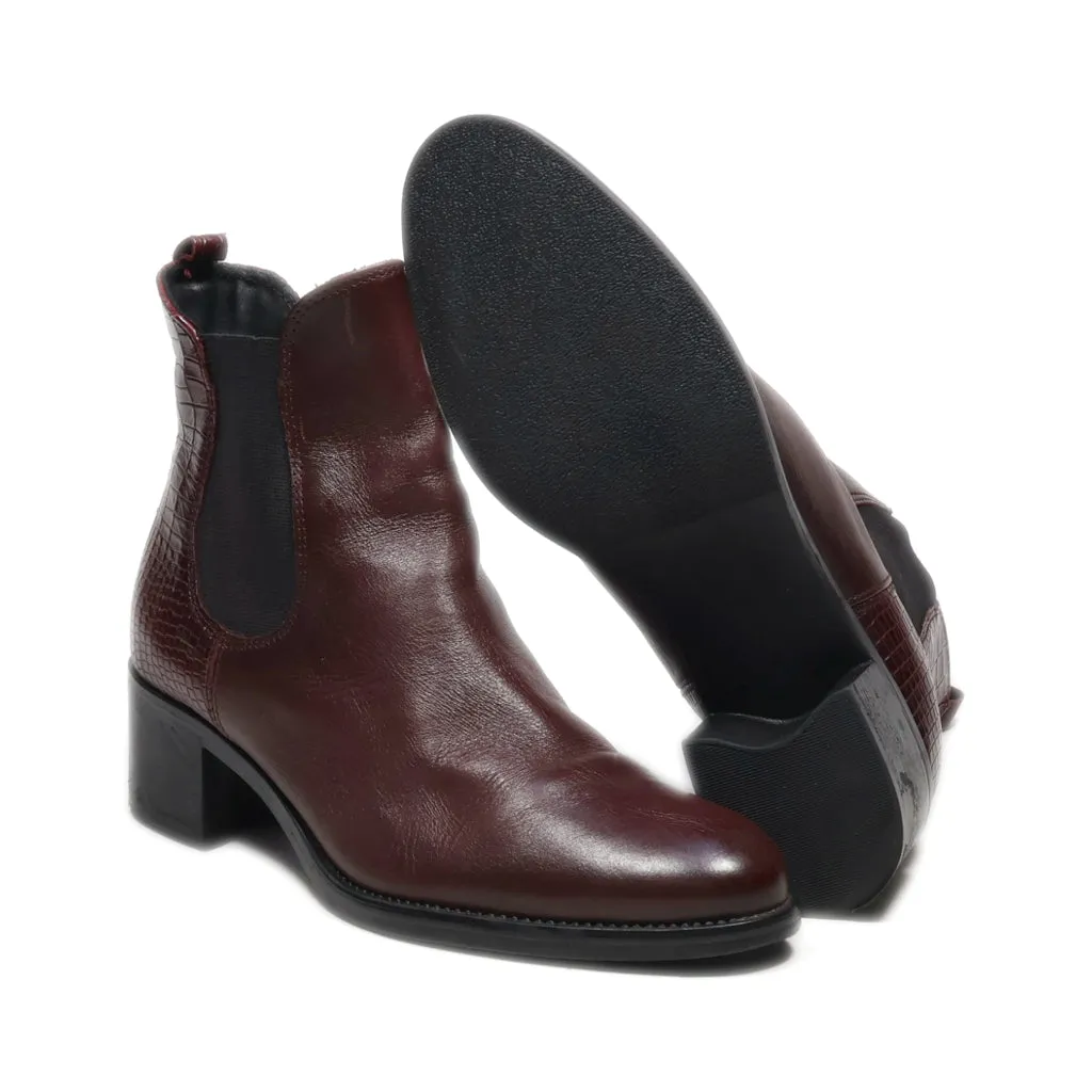 5Th Avenue Ankle Boots Leather Maroon Colour For Women