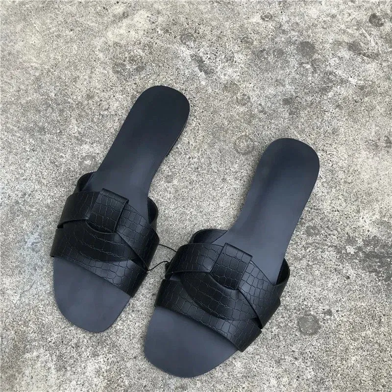 AMOZAE-- Fashionable PU Leather Beach Slides for Women