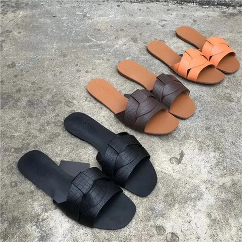 AMOZAE-- Fashionable PU Leather Beach Slides for Women