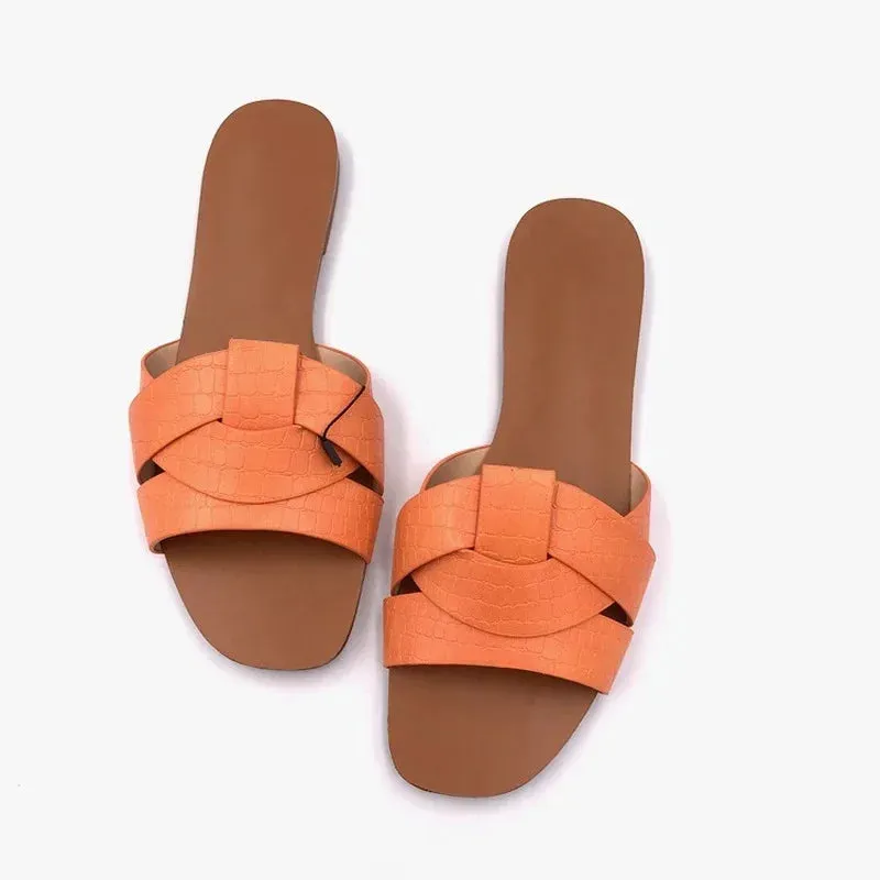 AMOZAE-- Fashionable PU Leather Beach Slides for Women