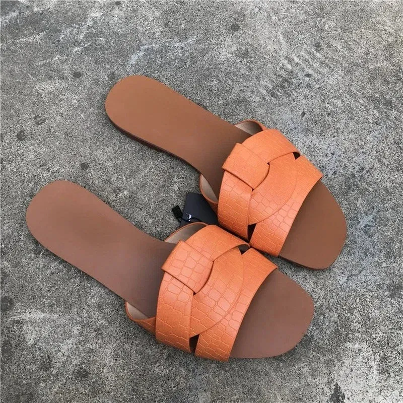 AMOZAE-- Fashionable PU Leather Beach Slides for Women