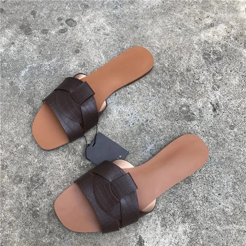 AMOZAE-- Fashionable PU Leather Beach Slides for Women