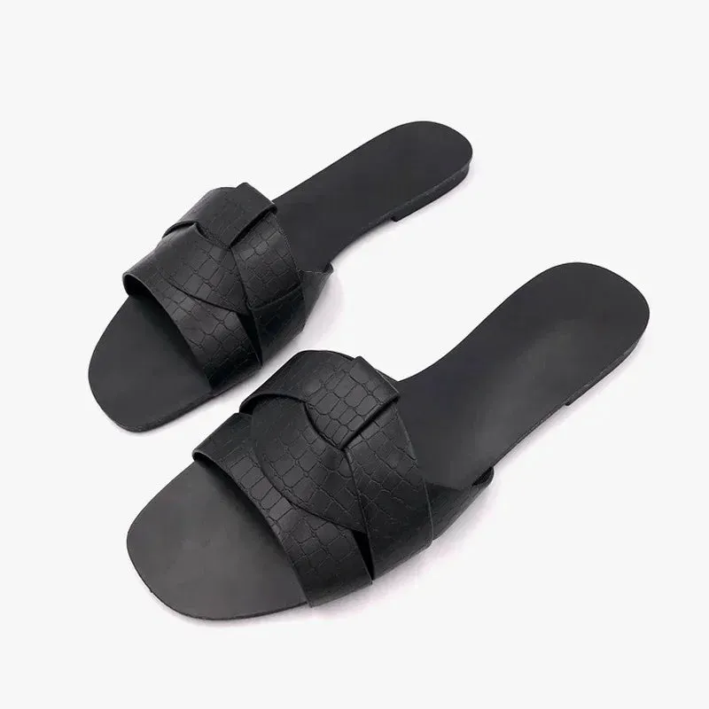 AMOZAE-- Fashionable PU Leather Beach Slides for Women