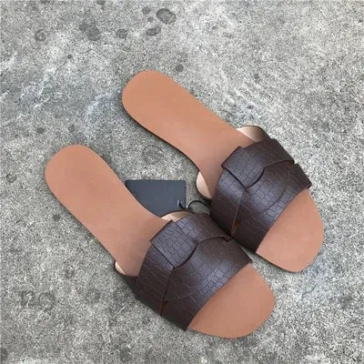 AMOZAE-- Fashionable PU Leather Beach Slides for Women