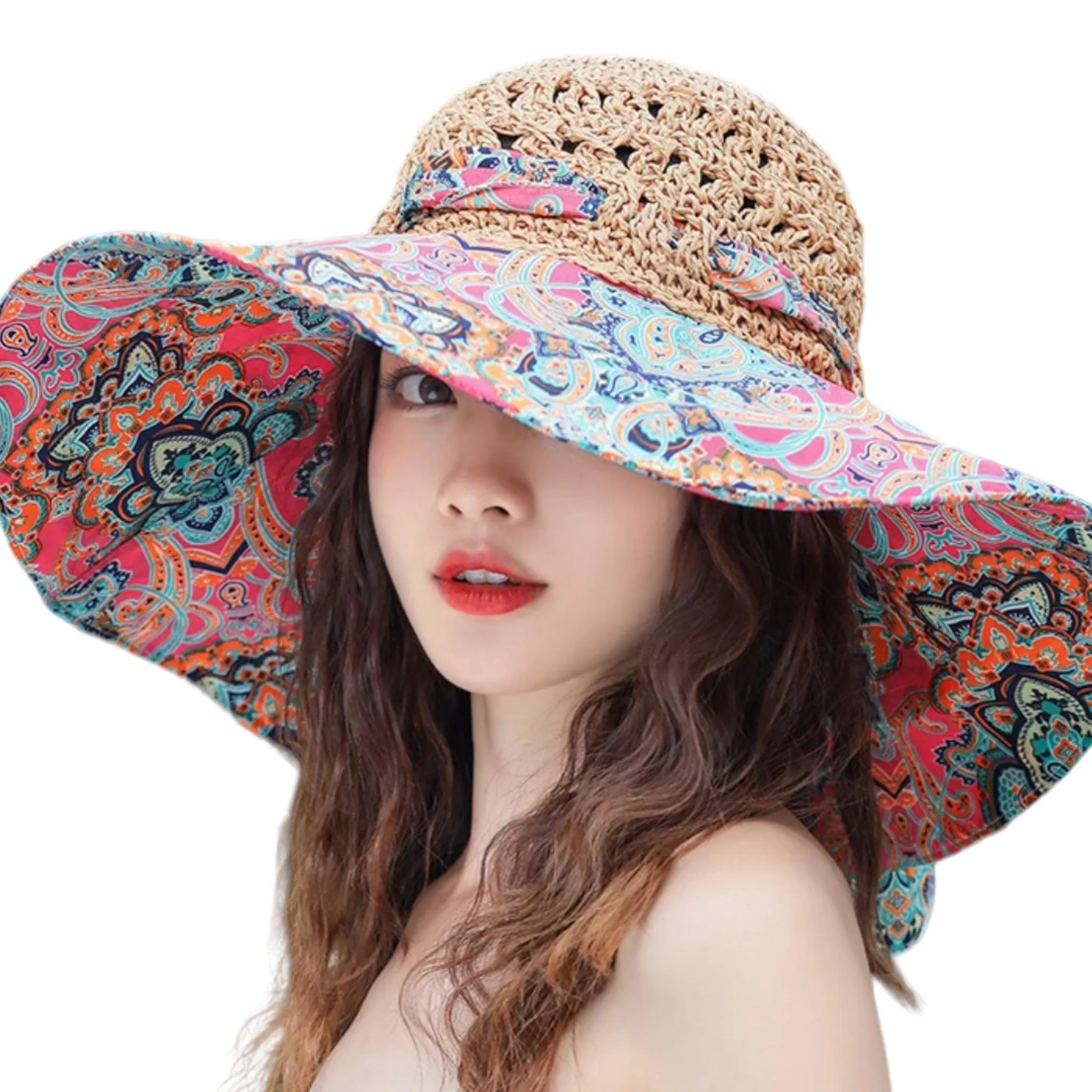 Boho Colorful Wide Brim Straw Sun Hats