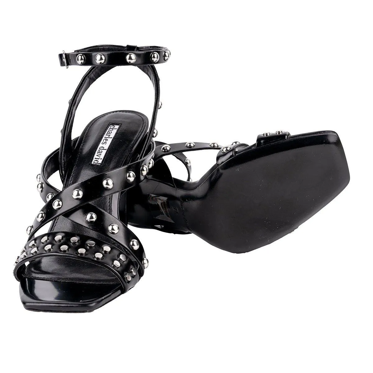 Charles By Charles David Studded Strap High-Heel Sandals Leather Black Colour For Women