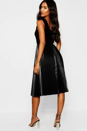 FAUX LEATHER PLEATED MIDI SKIRT