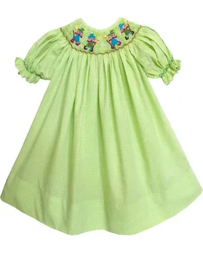 Halloween Green Witches Smocked Girls Bishop Dress