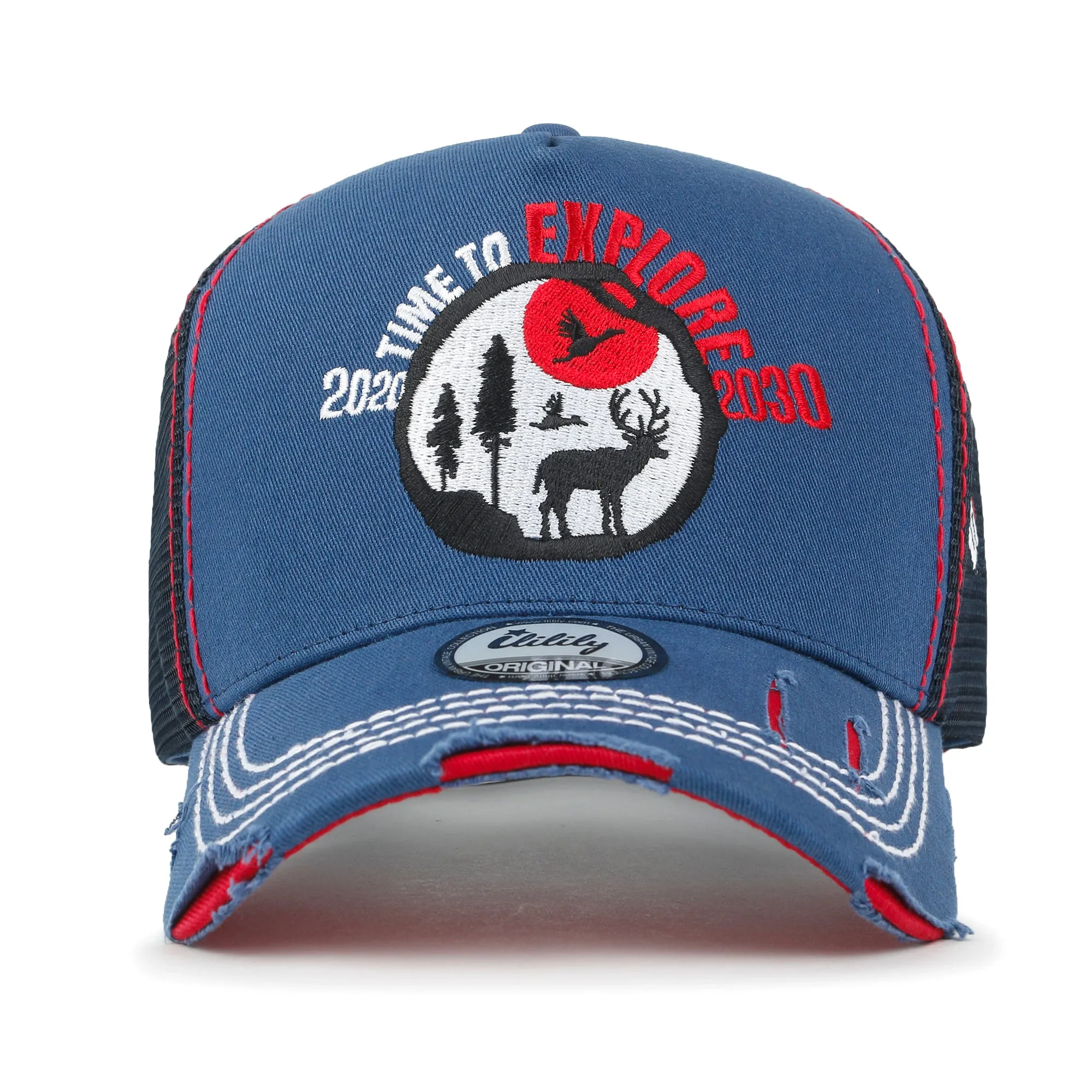 ililily Time To Embroidered Baseball Cap Colorful Stitch Mesh Trucker Hat
