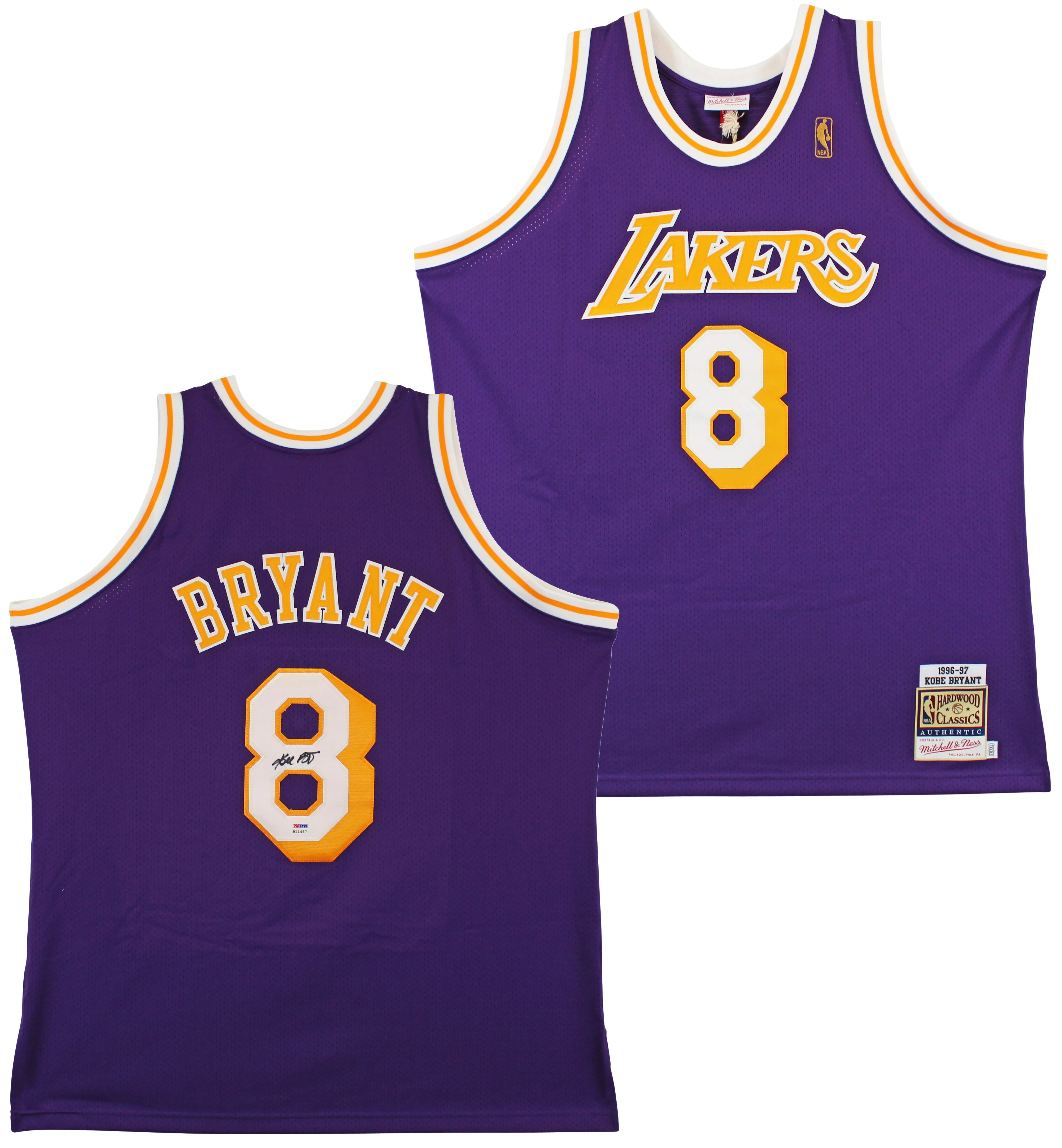 Lakers Kobe Bryant Signed Purple M&N 1996-97 HWC Authentic Jersey PSA #B11457