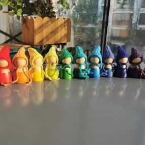 Montessori Crochet Wooden Rainbow Peg Dolls Set with Boards and Hats