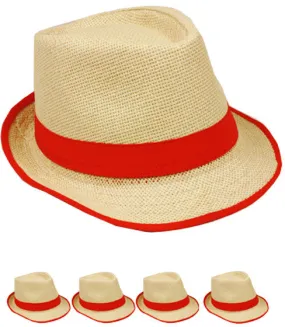 natural color bound edge red ribbon fedora hat Case of 72