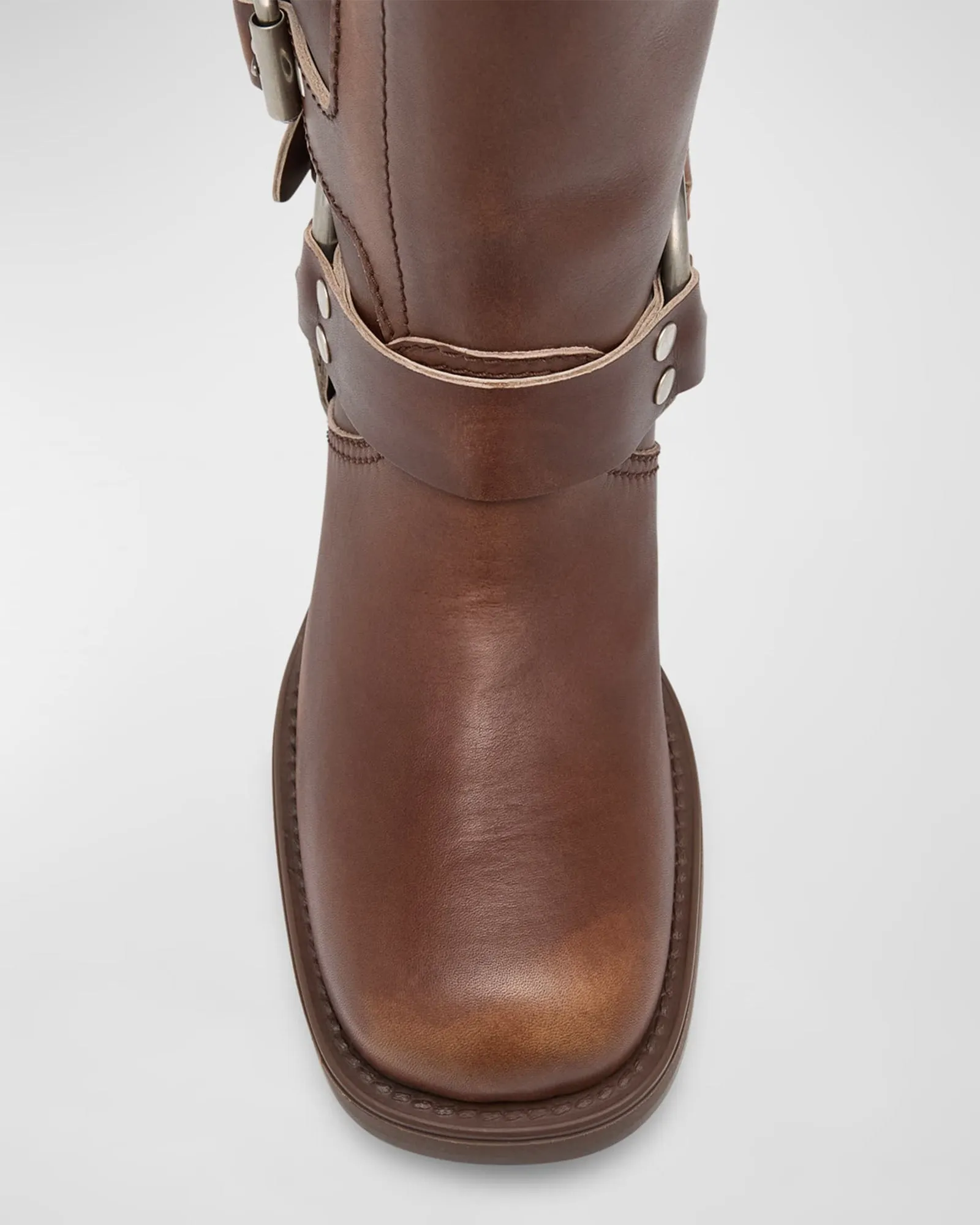 Ninetta Buckle Leather Knee High Boots In Brown