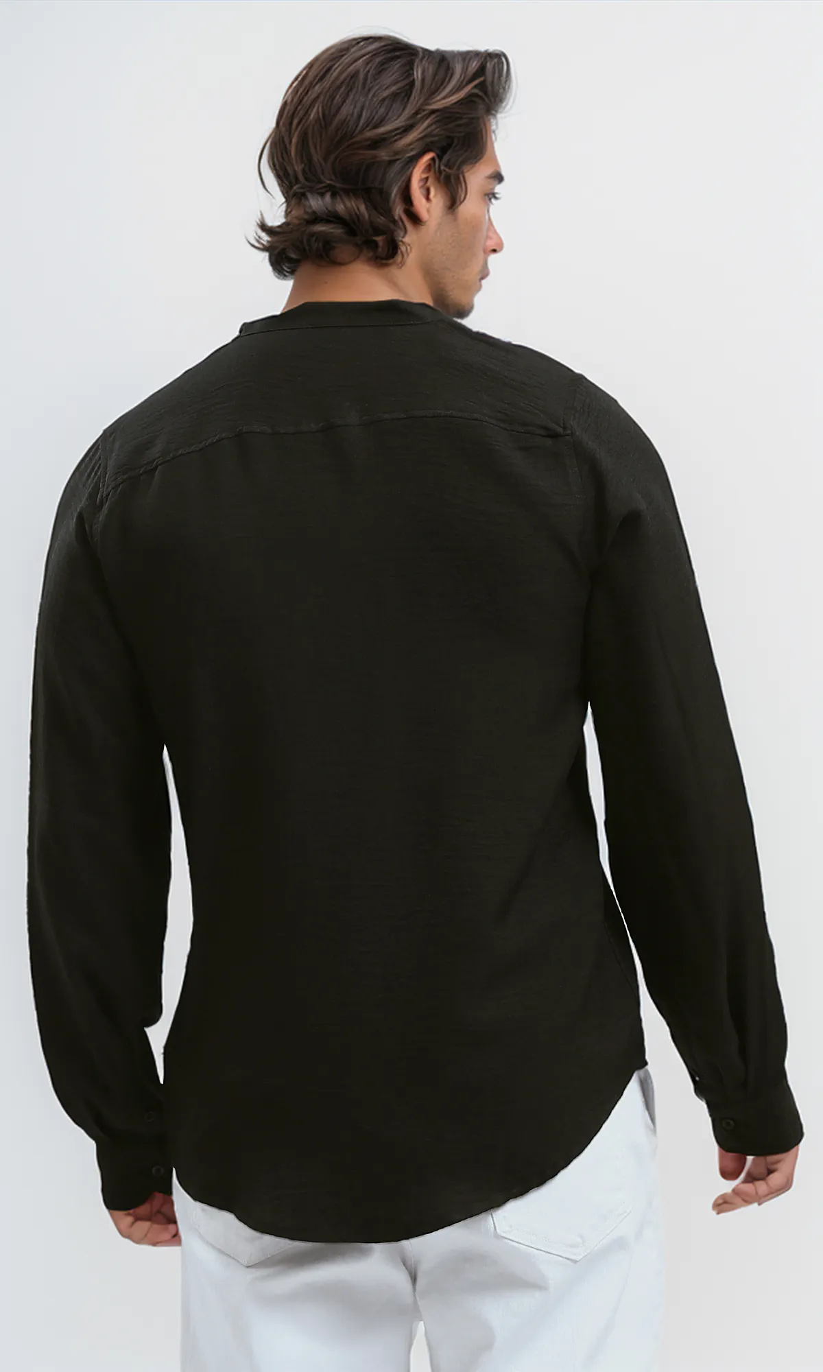 O191185 Full Buttons Down Black Textured Shirt
