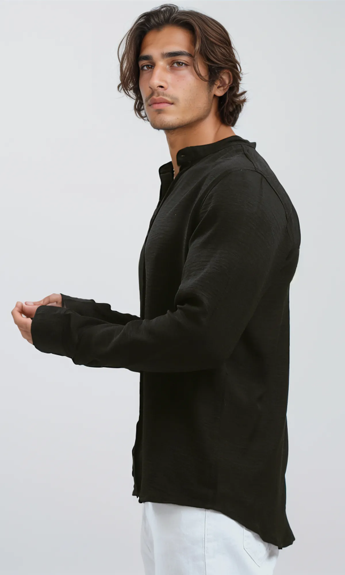 O191185 Full Buttons Down Black Textured Shirt