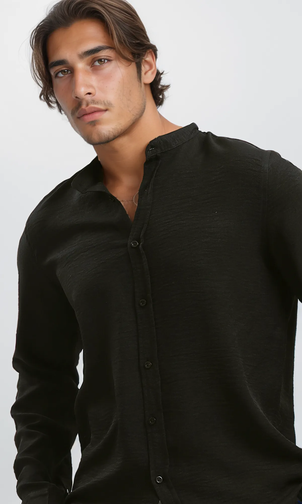 O191185 Full Buttons Down Black Textured Shirt