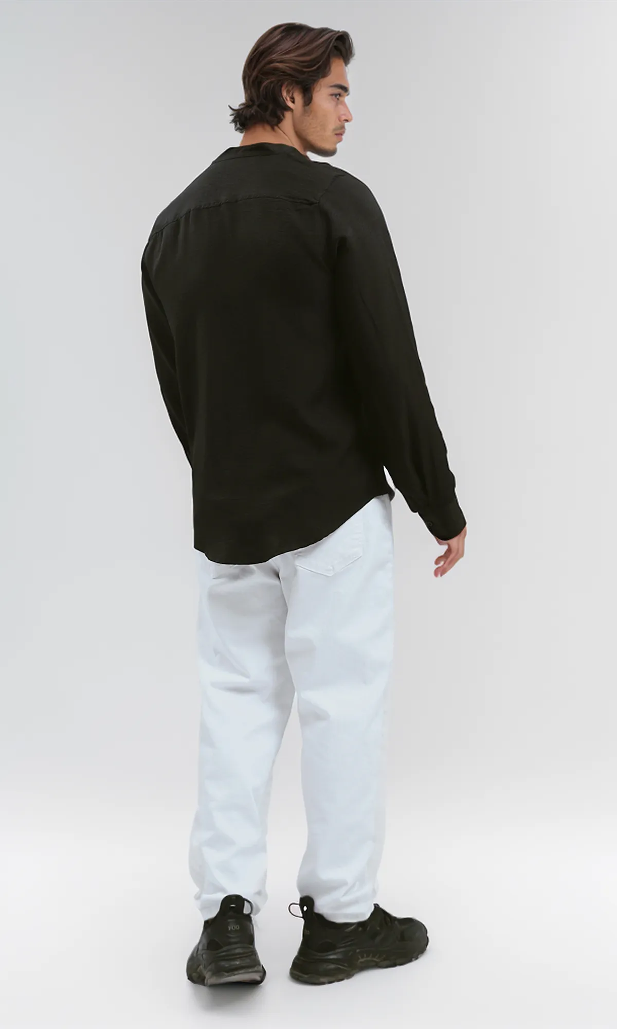 O191185 Full Buttons Down Black Textured Shirt