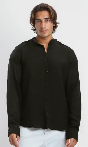 O191185 Full Buttons Down Black Textured Shirt