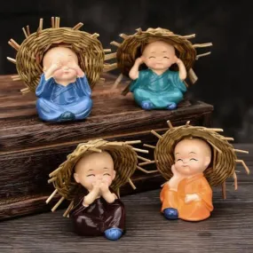 Peaceful Monks with Straw Hats - Under the Sun (set of 4)