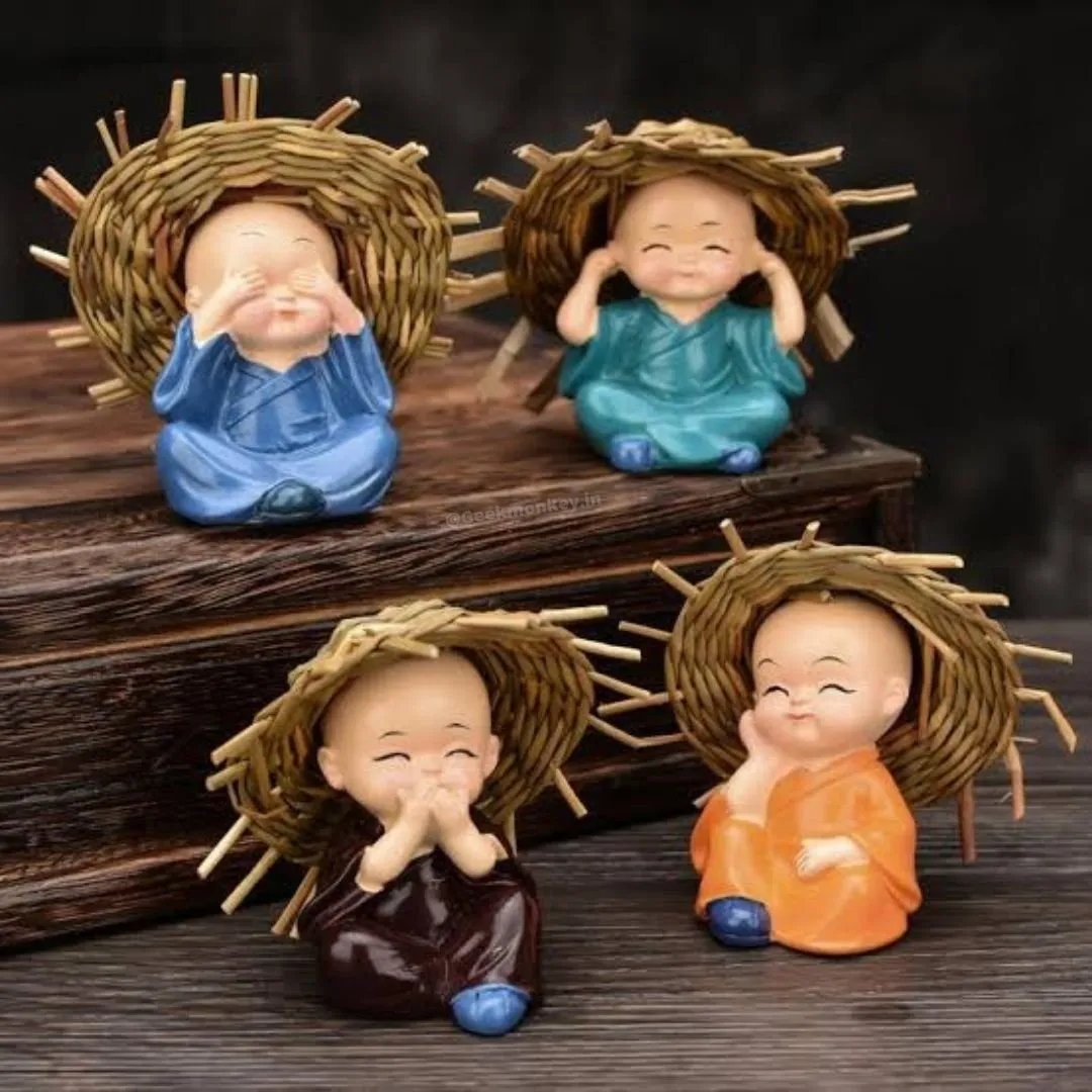 Peaceful Monks with Straw Hats - Under the Sun (set of 4)