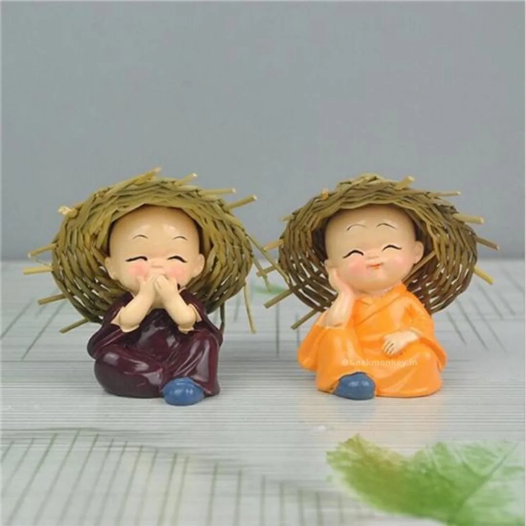 Peaceful Monks with Straw Hats - Under the Sun (set of 4)