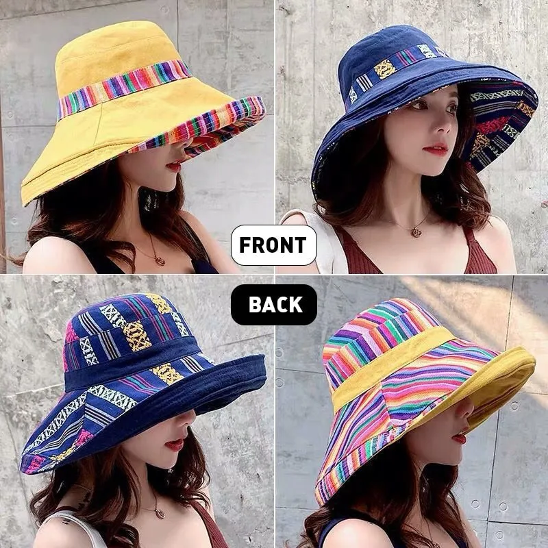 Retro and Colorful Reversible Summer Beach Bucket Hats