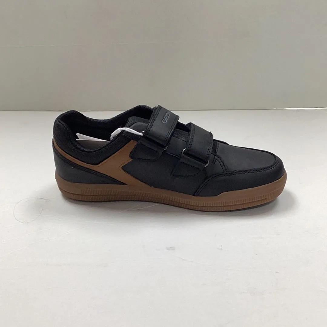 SALE SP23 Geox J Arzach Black/Brown Double Velcro Round Toe Sneaker J044AB