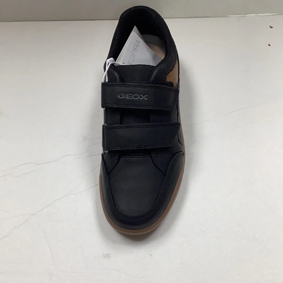 SALE SP23 Geox J Arzach Black/Brown Double Velcro Round Toe Sneaker J044AB