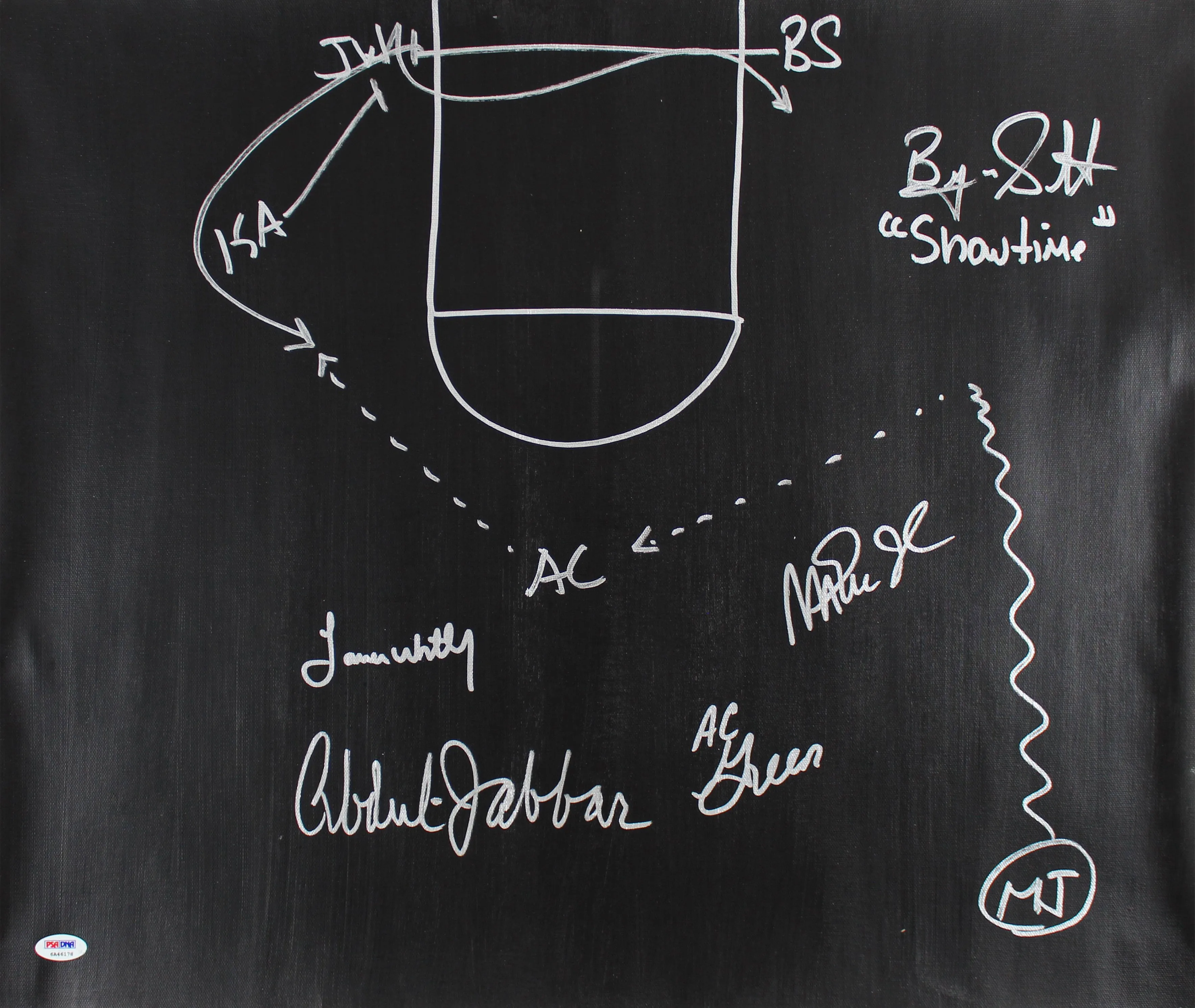 Showtime Lakers (5) Signed 20x24 Canvas W/ Hand Drawn 'Sideline Play' PSA ITP