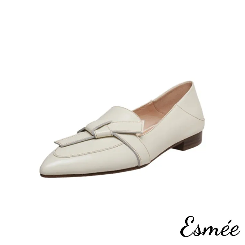 【Size 38 Special Offer】Leather Pointed Toe Loafers with Artful Knots