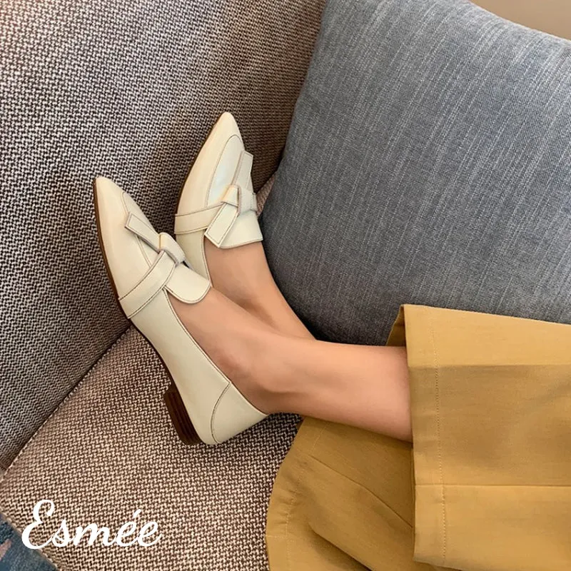 【Size 38 Special Offer】Leather Pointed Toe Loafers with Artful Knots