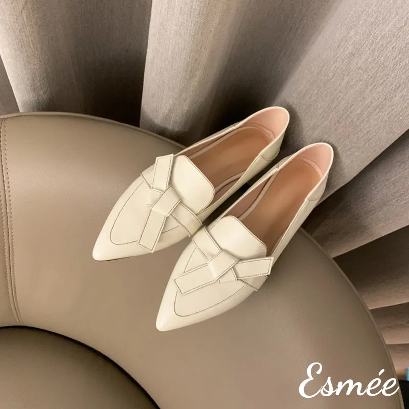 【Size 38 Special Offer】Leather Pointed Toe Loafers with Artful Knots