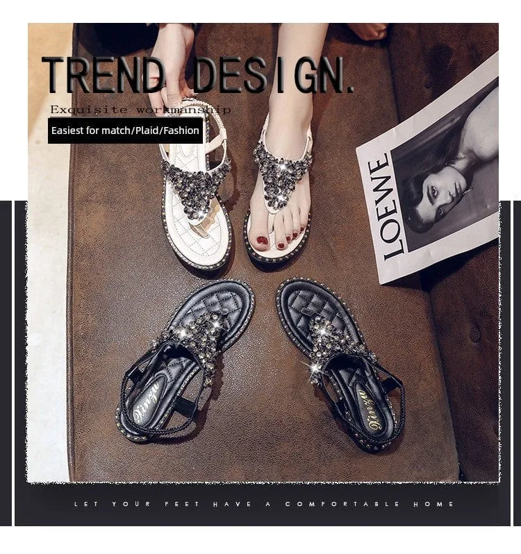Spring Fashion Flip-Toe Rhinestone Ins Fashionable Sandals