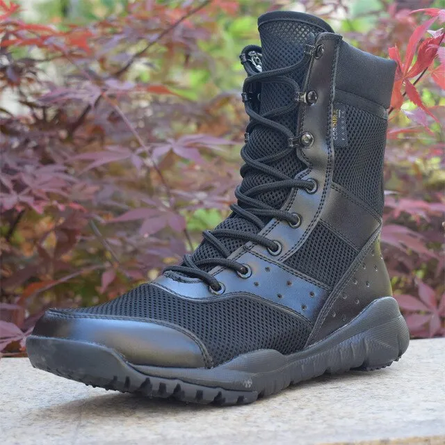 Summer Breathable Desert Hiking Boots Men's High Top Outdoor Mountaineering Light Tactical Boots Fashion Mesh Motorcycle Boots