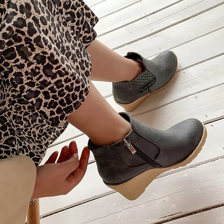 Women Platform Wedges Heel Short Boots
