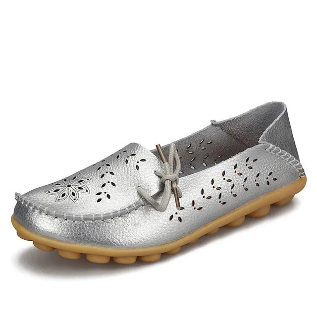 Women's Casual Genuine Leather Shoes Woman Loafers Slip-On  Flats Moccasins Ladies Driving Shoe Cut-Outs Mother Footwear