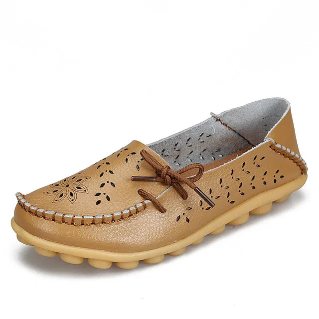 Women's Casual Genuine Leather Shoes Woman Loafers Slip-On  Flats Moccasins Ladies Driving Shoe Cut-Outs Mother Footwear