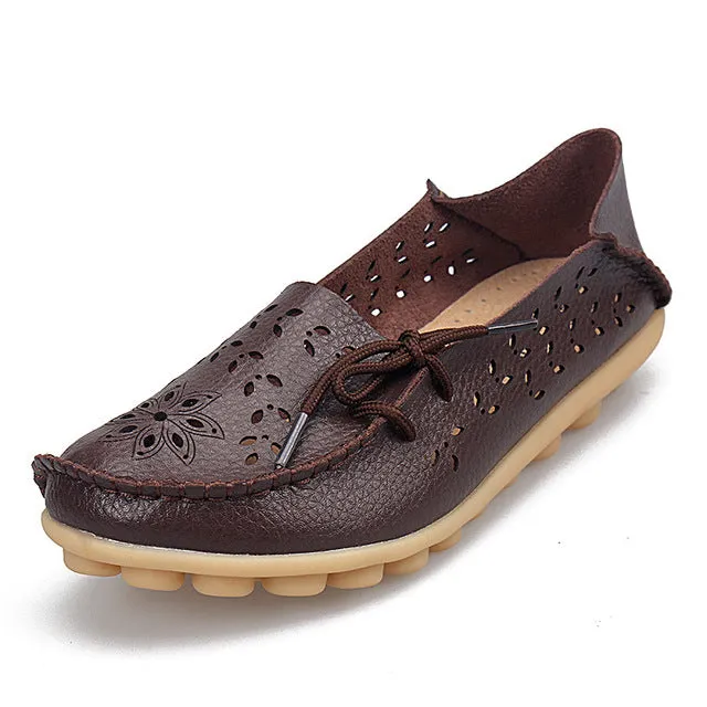 Women's Casual Genuine Leather Shoes Woman Loafers Slip-On  Flats Moccasins Ladies Driving Shoe Cut-Outs Mother Footwear