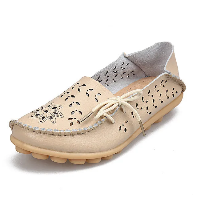 Women's Casual Genuine Leather Shoes Woman Loafers Slip-On  Flats Moccasins Ladies Driving Shoe Cut-Outs Mother Footwear