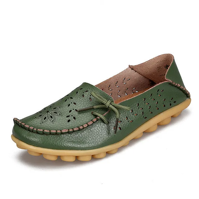 Women's Casual Genuine Leather Shoes Woman Loafers Slip-On  Flats Moccasins Ladies Driving Shoe Cut-Outs Mother Footwear
