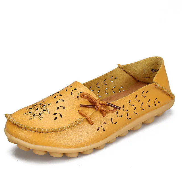 Women's Casual Genuine Leather Shoes Woman Loafers Slip-On  Flats Moccasins Ladies Driving Shoe Cut-Outs Mother Footwear