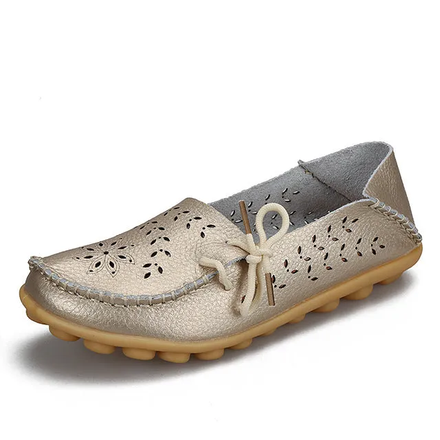 Women's Casual Genuine Leather Shoes Woman Loafers Slip-On  Flats Moccasins Ladies Driving Shoe Cut-Outs Mother Footwear
