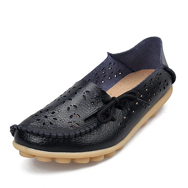 Women's Casual Genuine Leather Shoes Woman Loafers Slip-On  Flats Moccasins Ladies Driving Shoe Cut-Outs Mother Footwear