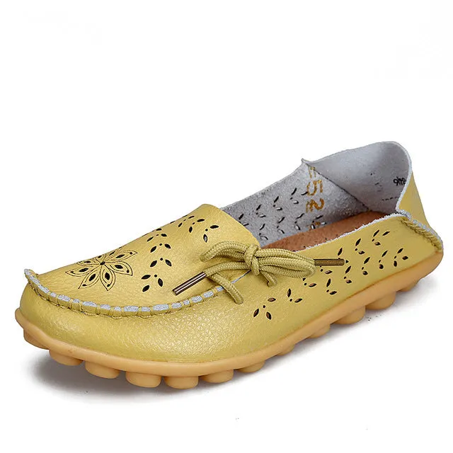Women's Casual Genuine Leather Shoes Woman Loafers Slip-On  Flats Moccasins Ladies Driving Shoe Cut-Outs Mother Footwear