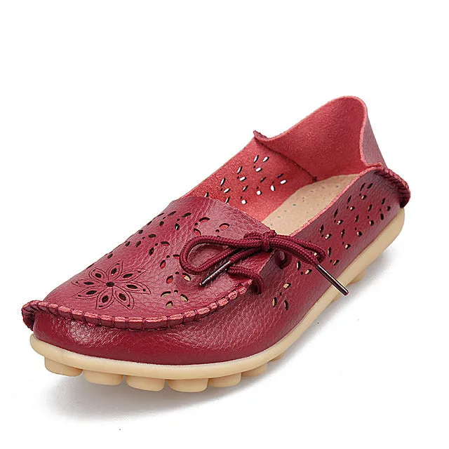 Women's Casual Genuine Leather Shoes Woman Loafers Slip-On  Flats Moccasins Ladies Driving Shoe Cut-Outs Mother Footwear