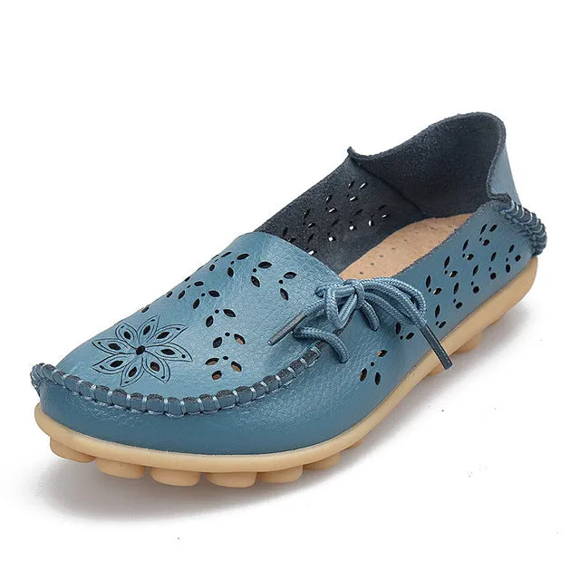 Women's Casual Genuine Leather Shoes Woman Loafers Slip-On  Flats Moccasins Ladies Driving Shoe Cut-Outs Mother Footwear