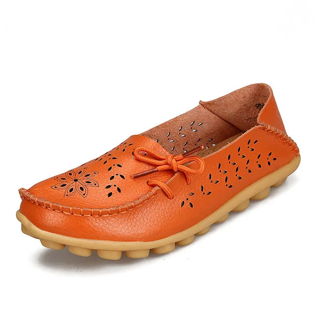 Women's Casual Genuine Leather Shoes Woman Loafers Slip-On  Flats Moccasins Ladies Driving Shoe Cut-Outs Mother Footwear