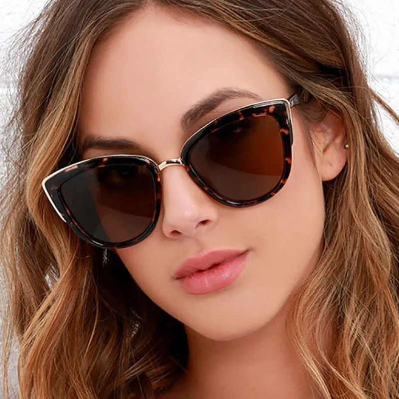 Women's Cat Eye Retro Driving Round Metal Frame Sunglasses
