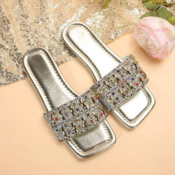 Women's Fashionable Flat Sandals with Rhinestone Embellishments 08599683C